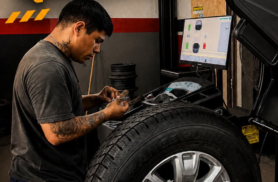 Técnico trabajando en la balanceadora